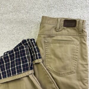 LL Bean Natural Fit Tan Canvas Flannel Lined 100% Cotton Pants Y2K Men's 34x31
